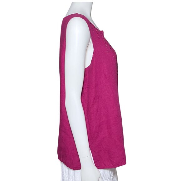 Vintage Y2K 100% Linen Magenta Beaded Susan Bristol Tank Top Medium Beachy Boho - Picture 6 of 9